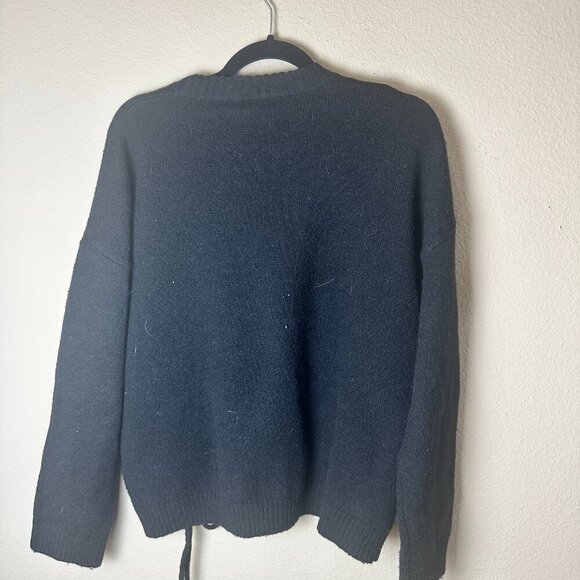 FRENCH CONNECTION Ruched Tie Front Crew Neck Sweater Size XS Black - Picture 6 of 9